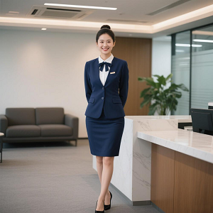 包臀裙職業(yè)裝西服套裝定制白襯衫藍色領(lǐng)花